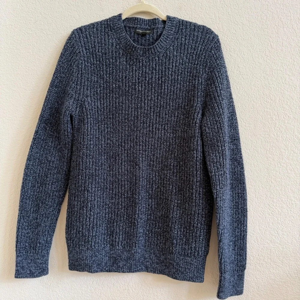 Banana Republic Mens Fisherman Ribbed Knit Sweater Marled‎ Blue Navy Crew Neck S